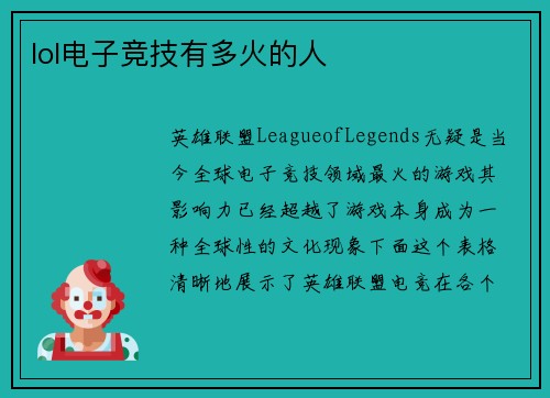 lol电子竞技有多火的人